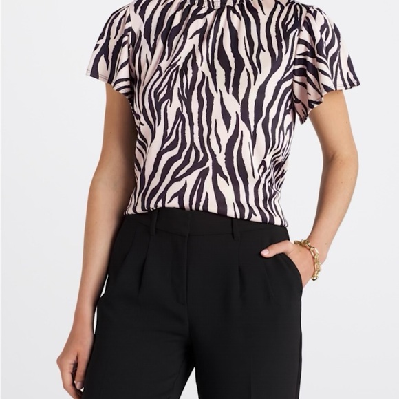 Beacon Zebra Pattern Ruffle Blouse: BEACON
Jan Mock Neck Mesh Knit Top - Picture 5 of 5
